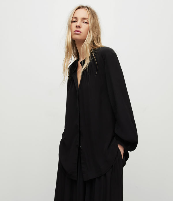 hezzy stand collar draped shirt