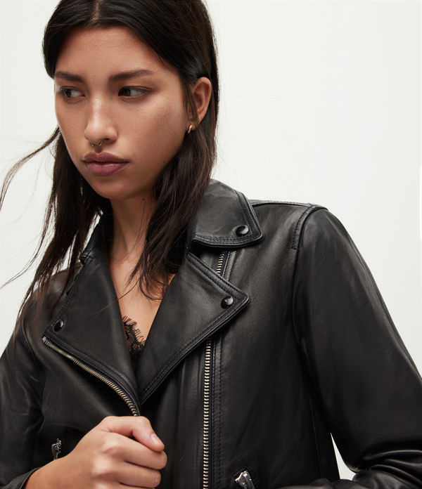 Womens AllSaints black Leather Luna Biker Jacket