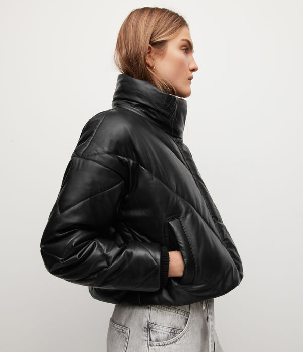 Miyla Cropped Leather Bomber Jacket