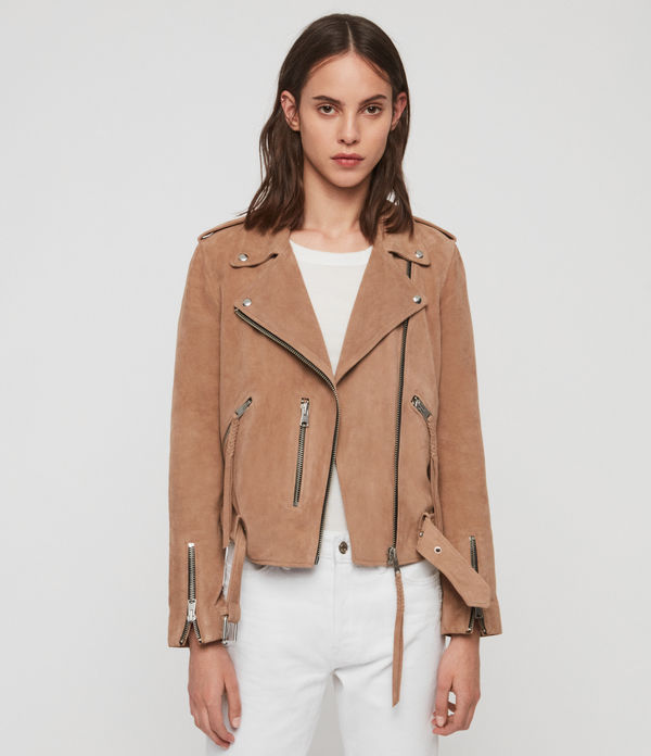 ALLSAINTS UK: Womens Keiko Suede Bomber Jacket (putty_pink)