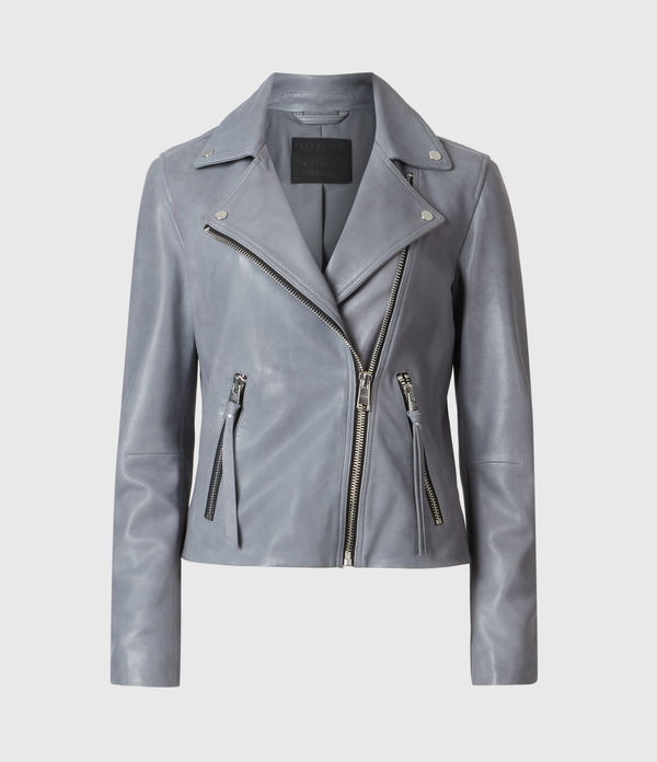 Allsaints Womens Dalby Leather Biker Jacket In Airforce Blue