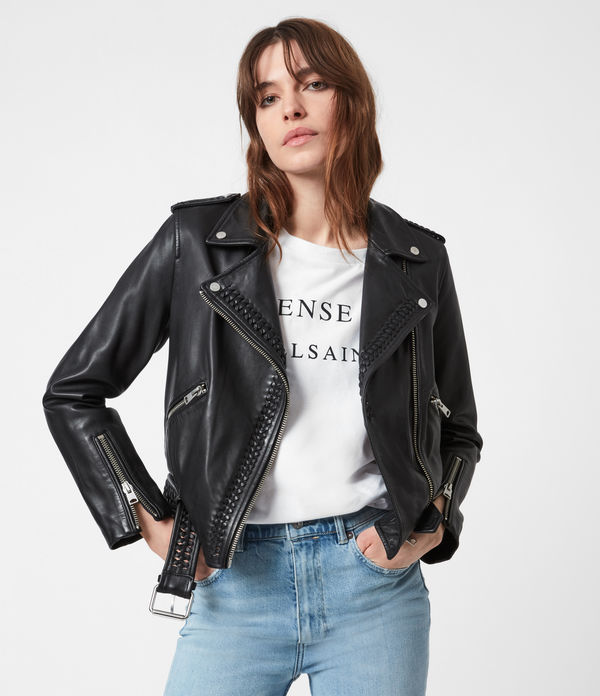 ALLSAINTS US: Womens Estella Leather Biker Jacket (black)