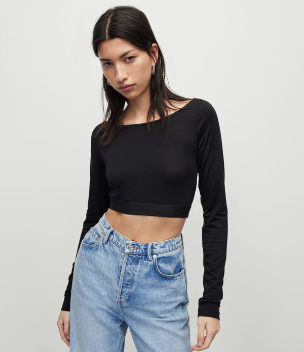 Elena Long Sleeve Stretch Cropped Top