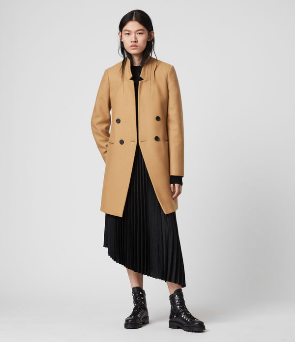 all saints camel coat