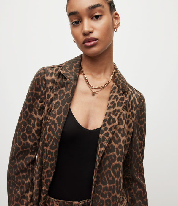 Aleida Linen Blend Leopard Print Blazer