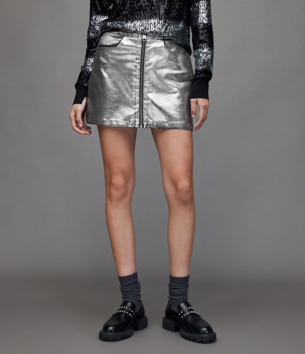 Cleo Metallic Denim Mini Skirt