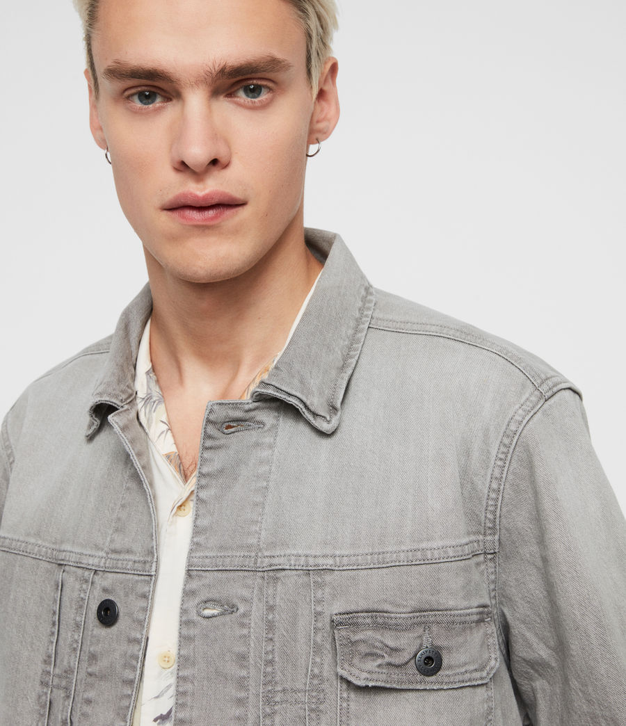 grey shirt denim jacket