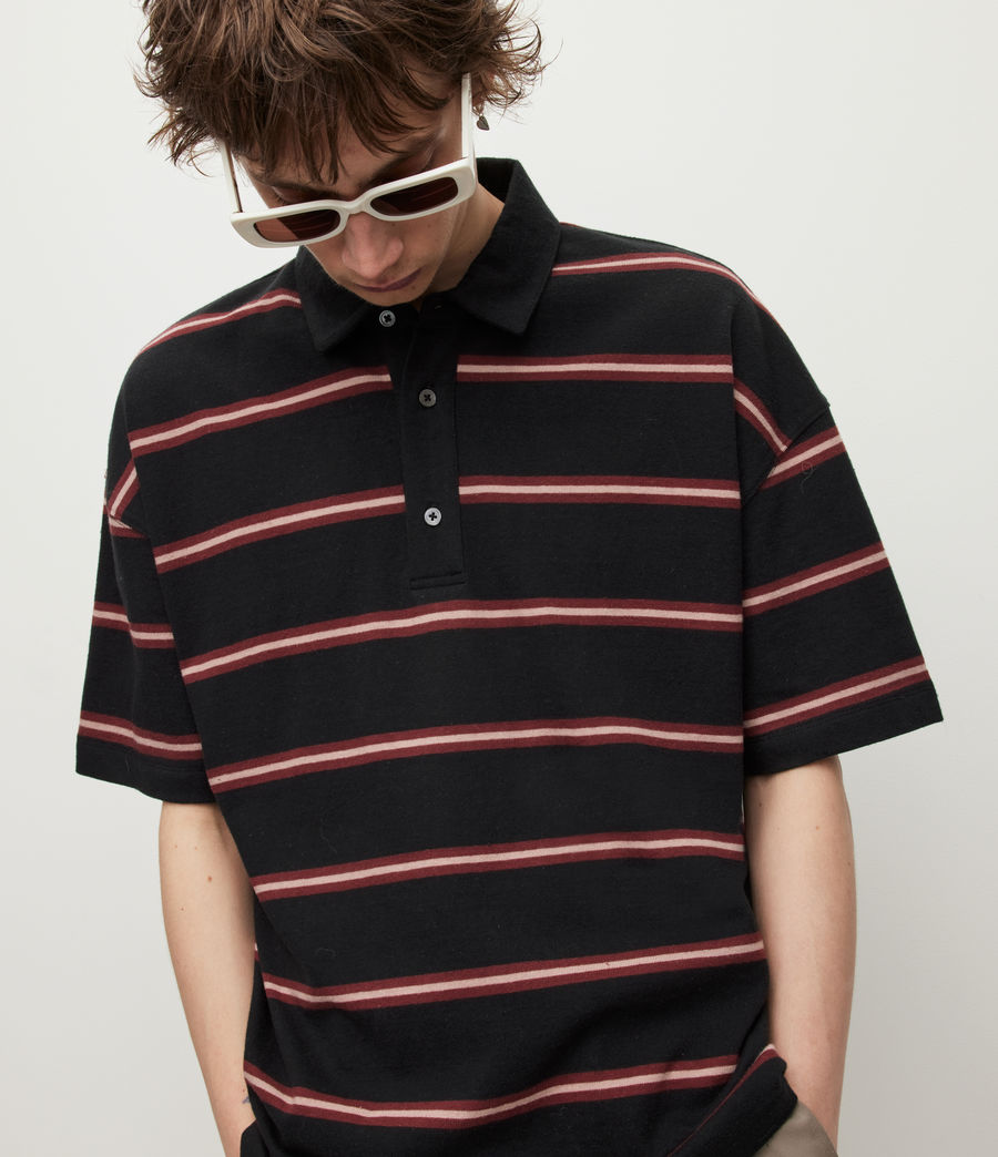 Mens Arden Short Sleeve Striped Polo Shirt (blk_red_ashed_pink) - Image 4