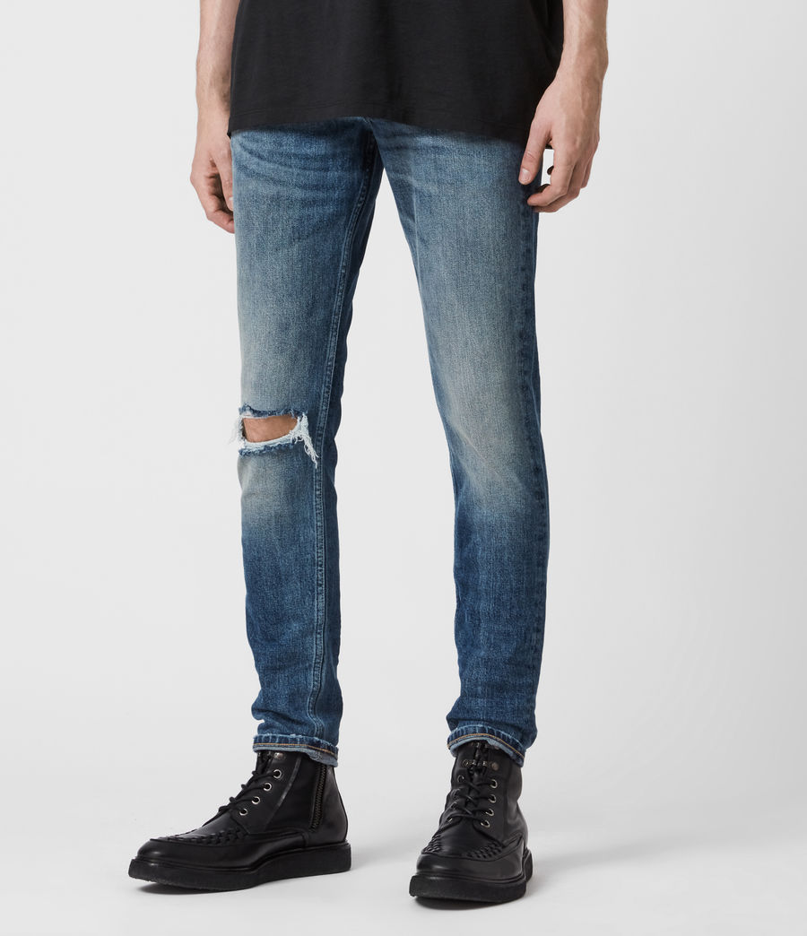 Allsaints De Herren Rex Used Look Slim Jeans Helles Indigo Mid Indigo