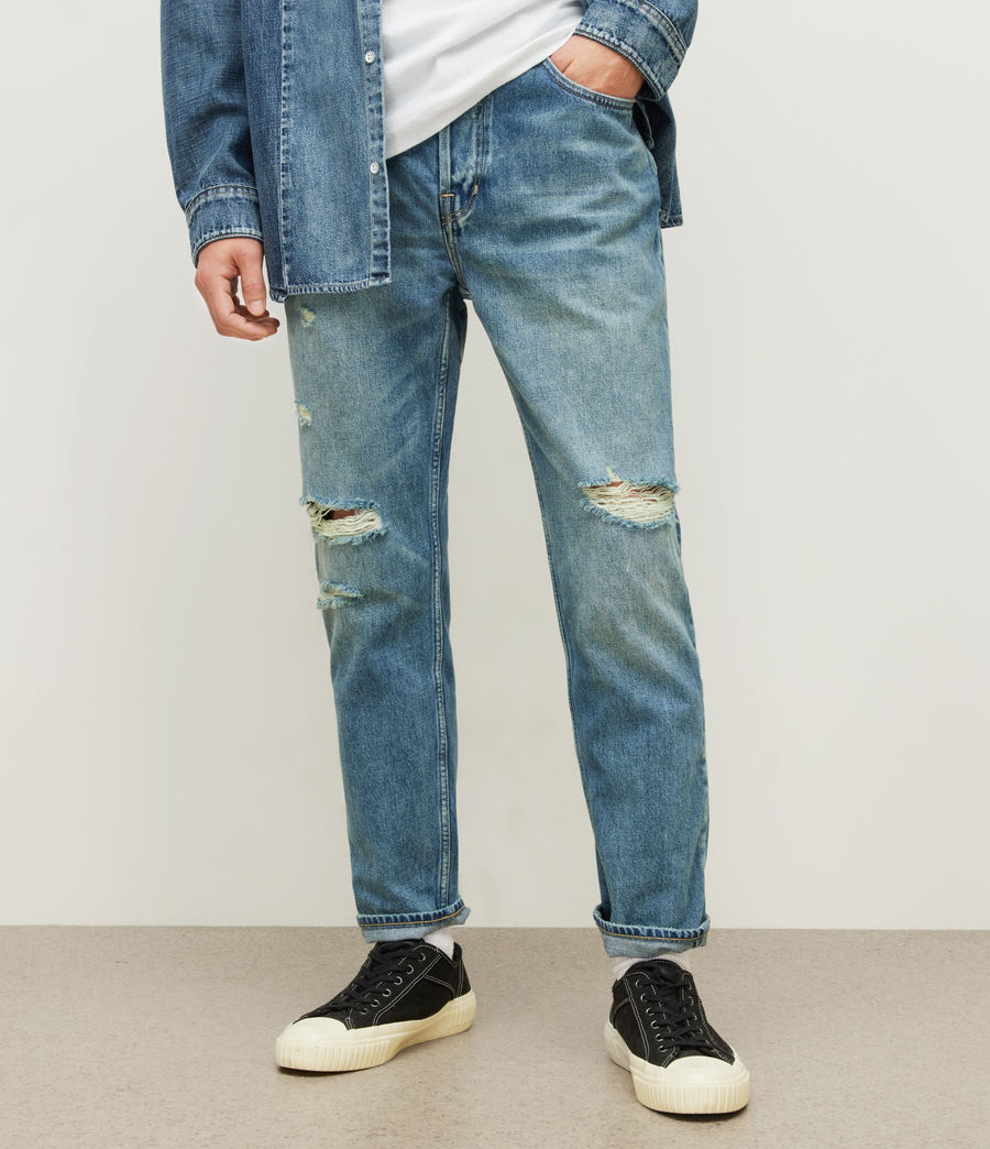 Herren Jack Used-Look Cropped Tapered Jeans (mid_indigo) - Image 1