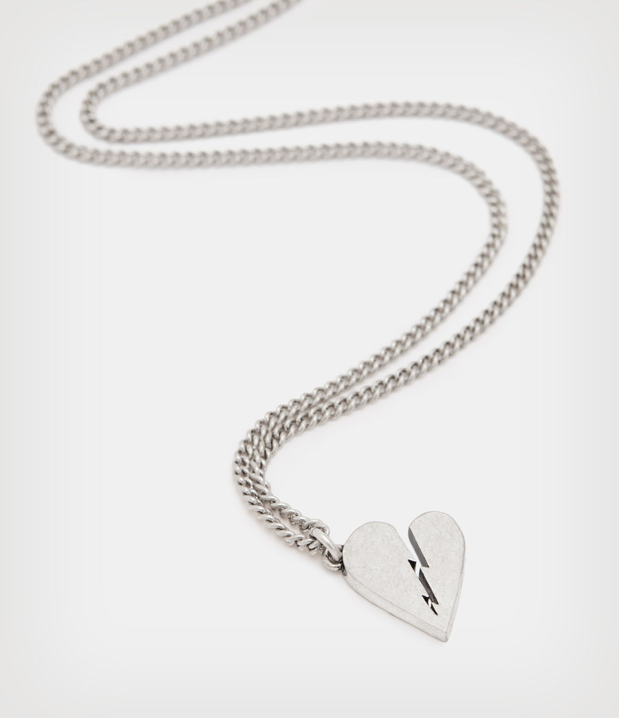 Mens Split Heart Sterling Silver Necklace (warm_silver) - Image 1