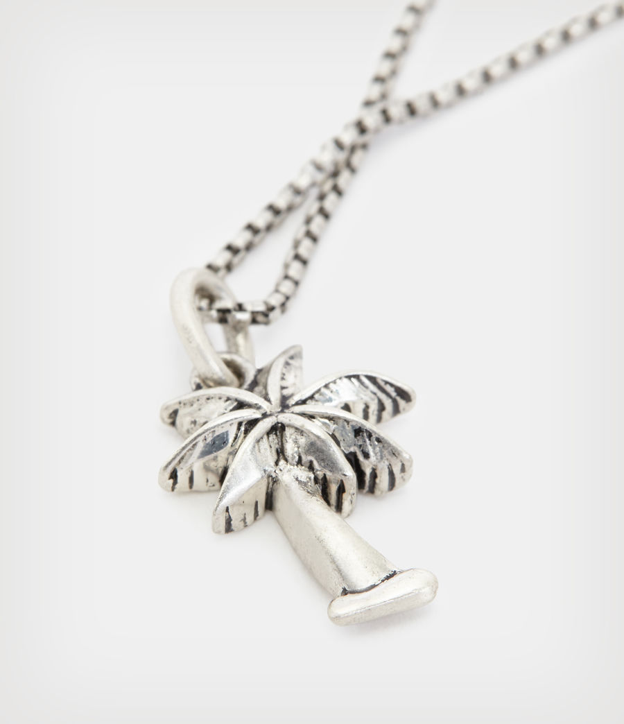 Mens Palm Tree Sterling Silver Pendant Necklace (warm_silver) - Image 1
