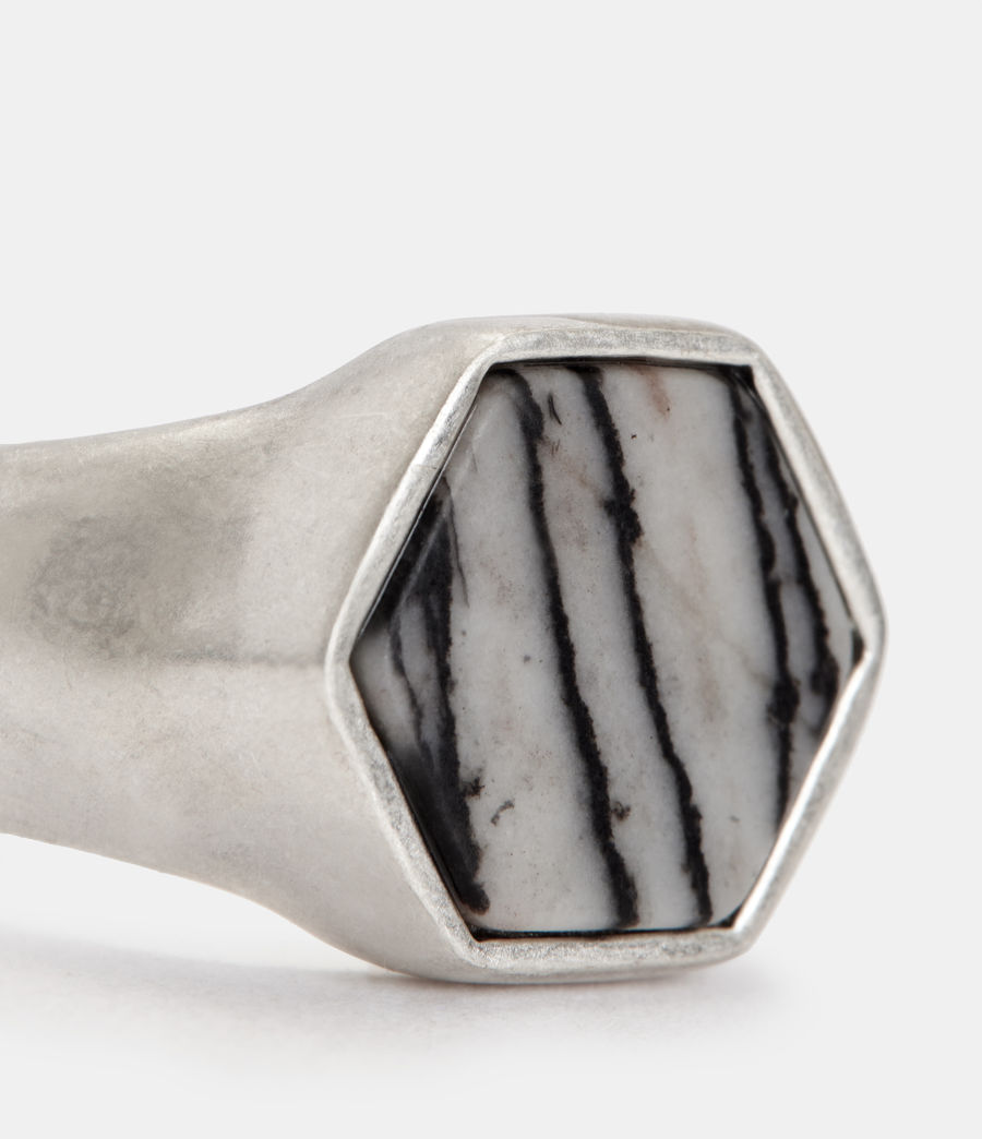 Men's Heli Sterling Silver Stone Hexagon Ring (warm_silver) - Image 3