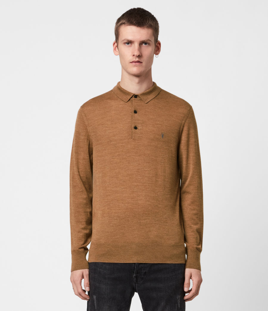 ALLSAINTS UK: Mens Mode Merino Long Sleeve Polo Shirt (moss_green)