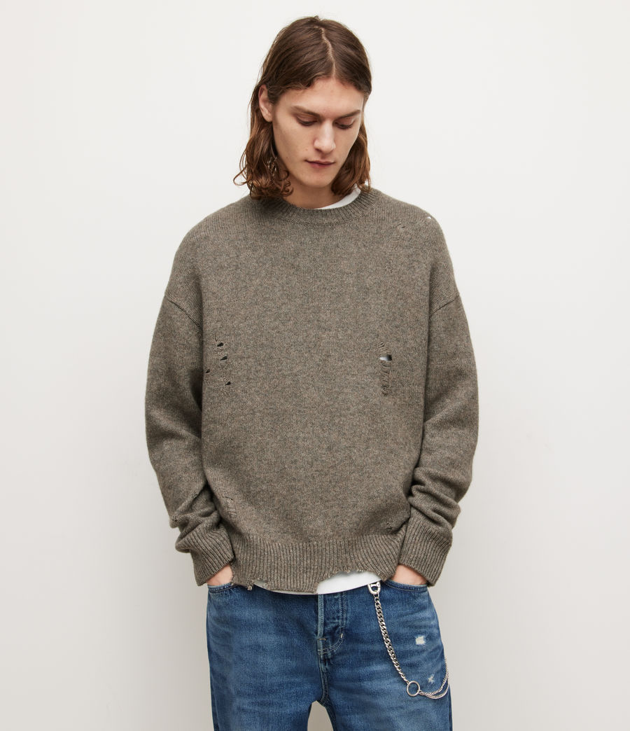 Mens Vicious Crew Wool Sweater (fawn_brown_marl) - Image 1