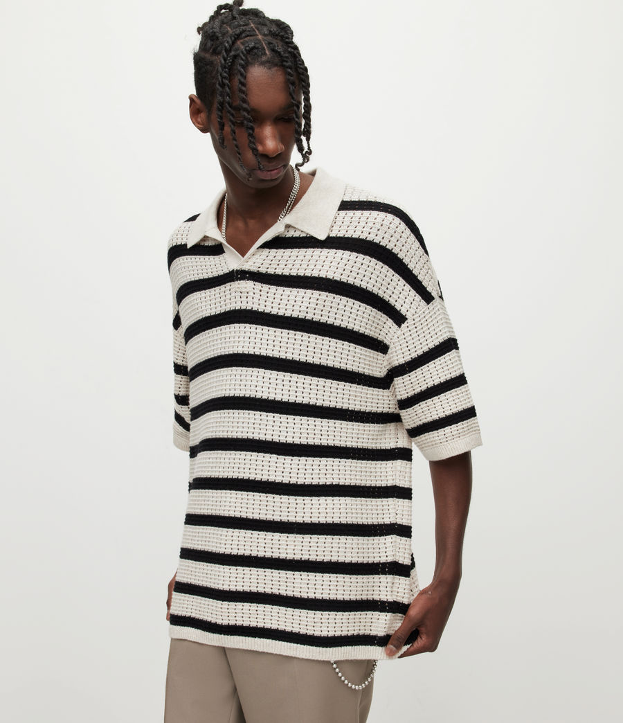 Mens Kade Striped Oversized Polo Shirt (ecru_black) - Image 1