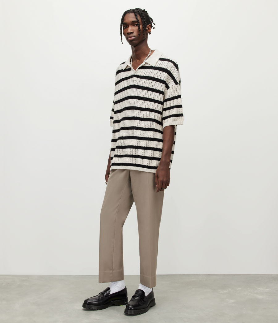 Mens Kade Striped Oversized Polo Shirt (ecru_black) - Image 4