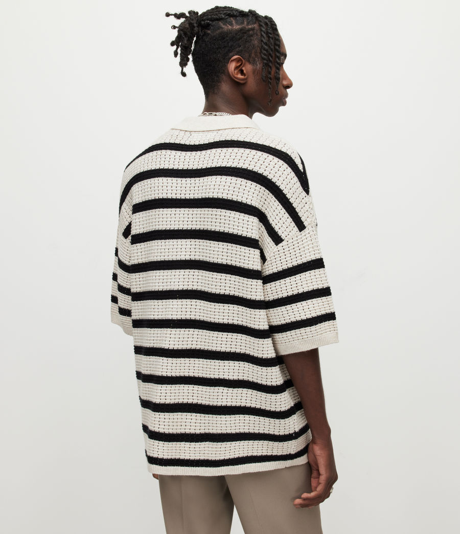 Mens Kade Striped Oversized Polo Shirt (ecru_black) - Image 5