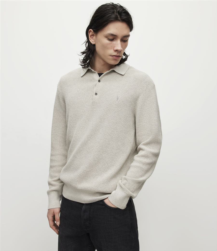 Mens Aspen Long Sleeve Polo Sweater (light_grey_marl) - Image 1