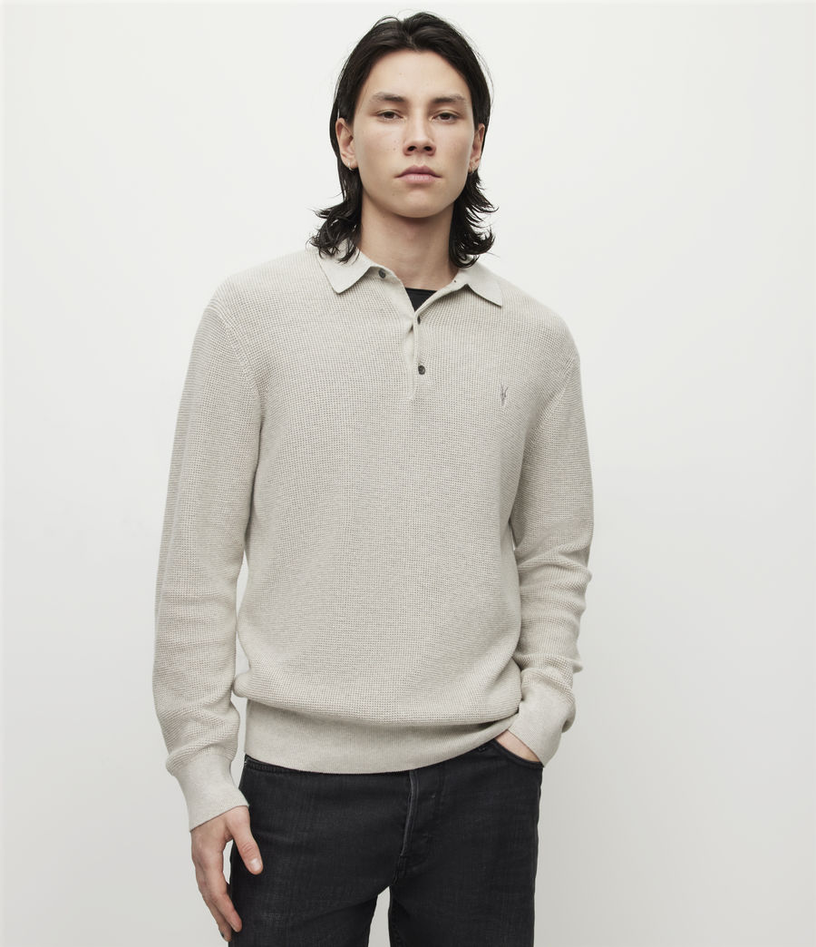 Mens Aspen Long Sleeve Polo Sweater (light_grey_marl) - Image 4