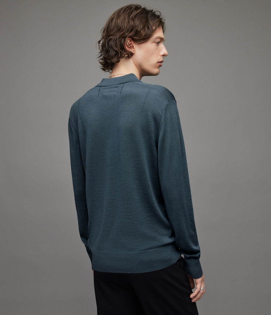 Hommes Mode Merino Long Sleeve Polo Shirt (shadow_blue) - Image 4