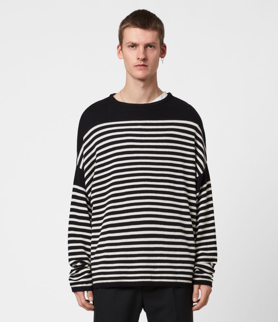 all saints black and white striped jumper