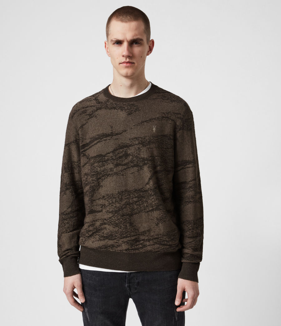 Allsaints Uk Mens Enzo Crew Jumper Khaki Brown