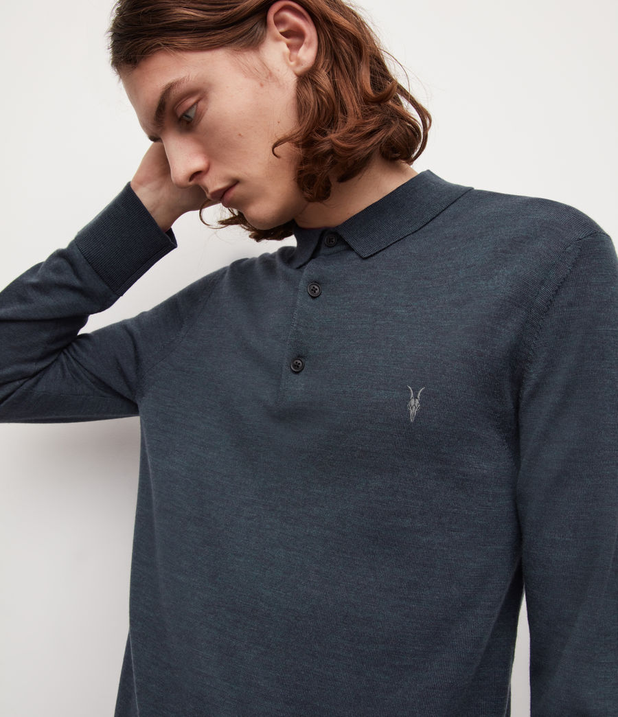 all saints mode merino long sleeve polo shirt