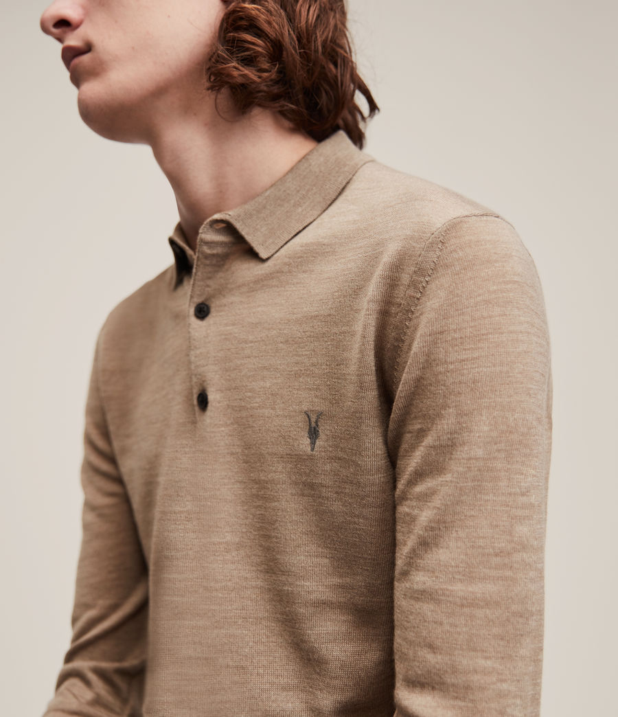 Mens Mode Merino Long Sleeve Polo Shirt (smoked_brown_marl) - Image 2