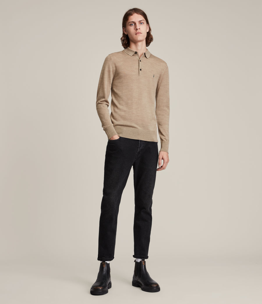 Men's Mode Merino Long Sleeve Polo Shirt (smoked_brown_marl) - Image 3