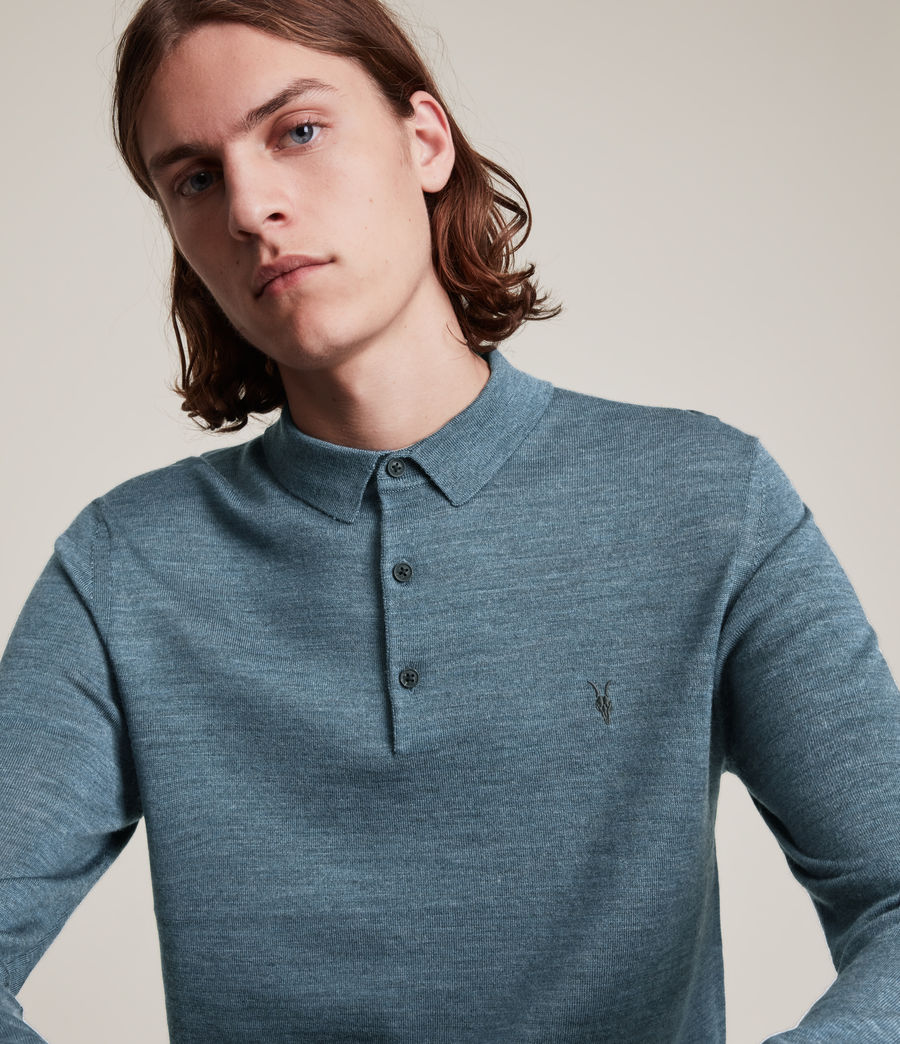 all saints mode merino long sleeve polo shirt