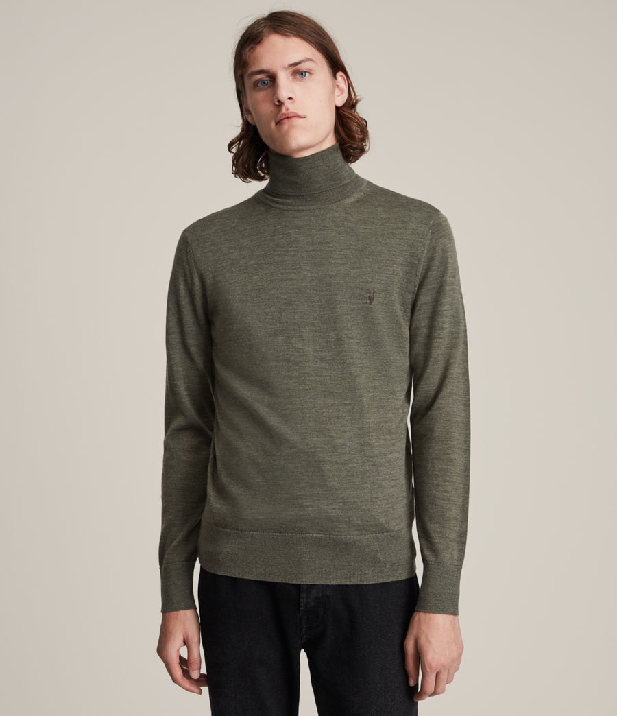 Mens Mode Merino Roll Neck Sweater (nettle_green_marl) - Image 1