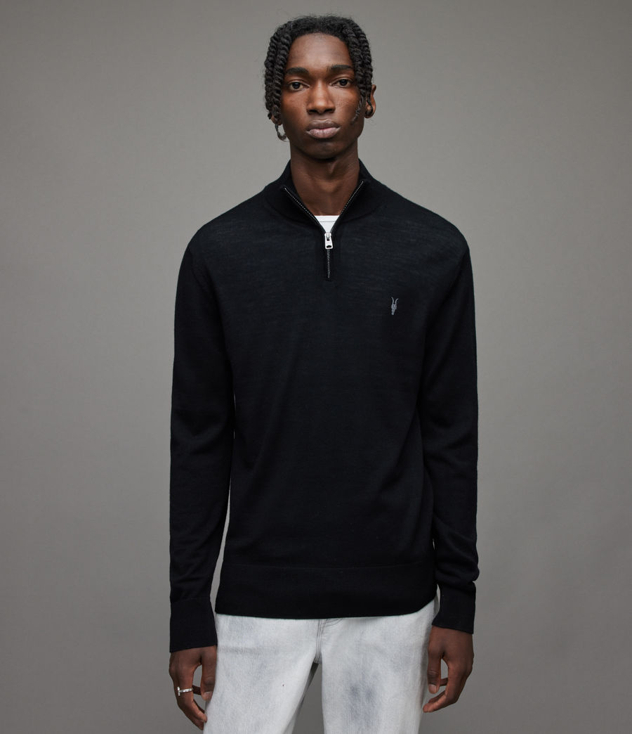 Mens Mode Merino Zip Funnel Sweater (black) - Image 1