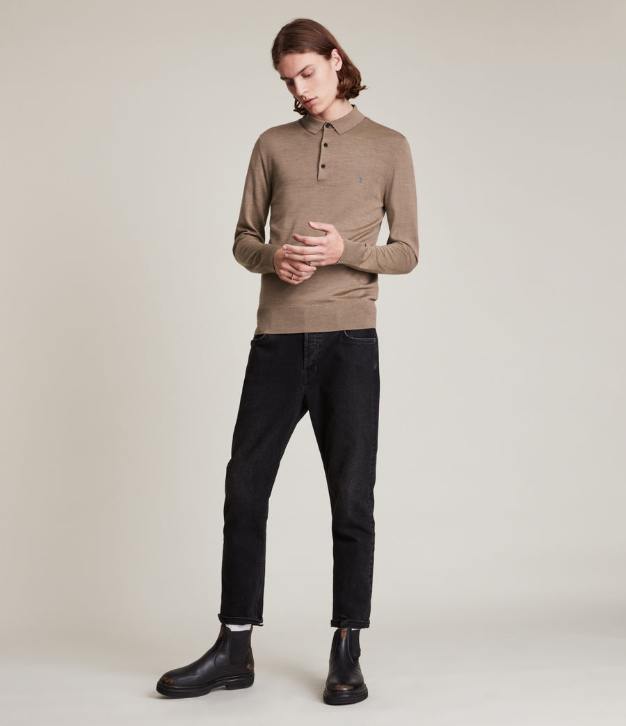 Men's Mode Merino Long Sleeve Polo (yew_brown_marl) - Image 3