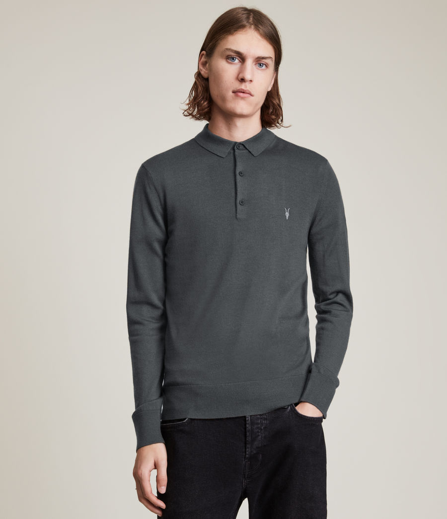Men's Mode Merino Long Sleeve Polo Shirt (haze_green) - Image 1