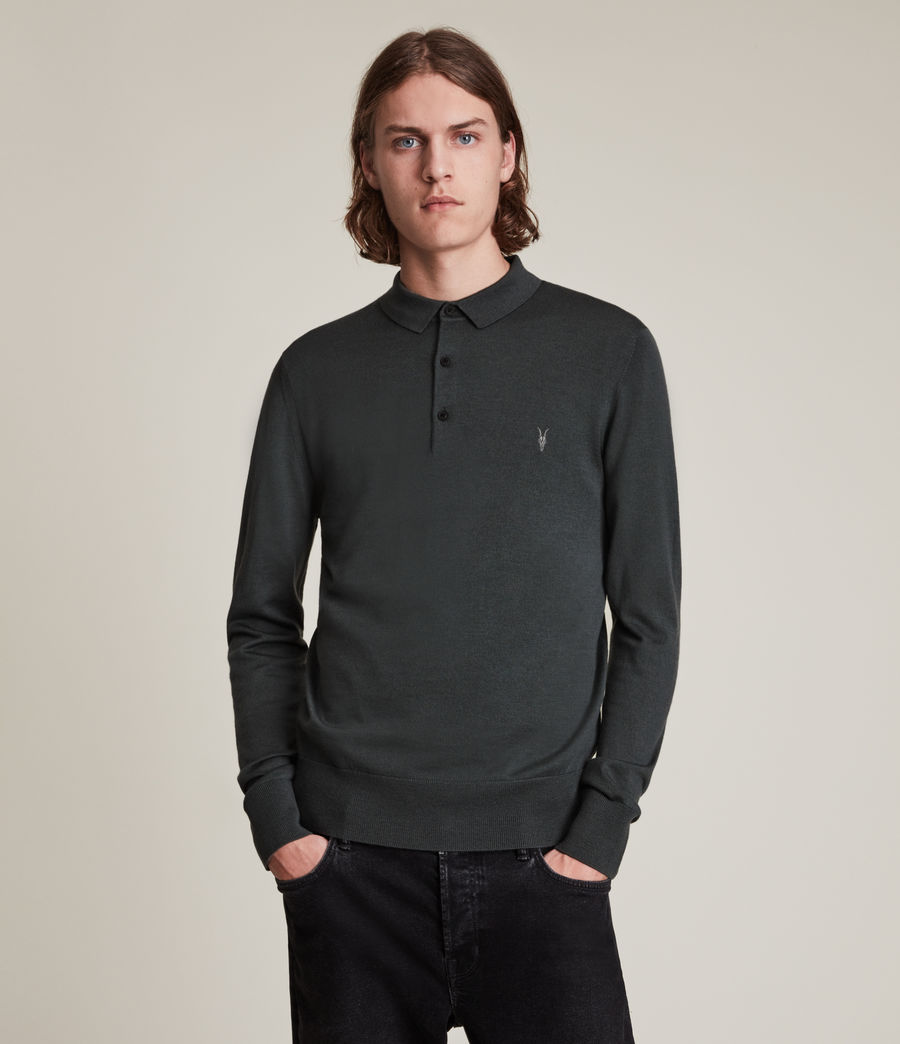 Herren Mode Merino Long Sleeve Polo Shirt (teal_green) - Image 1