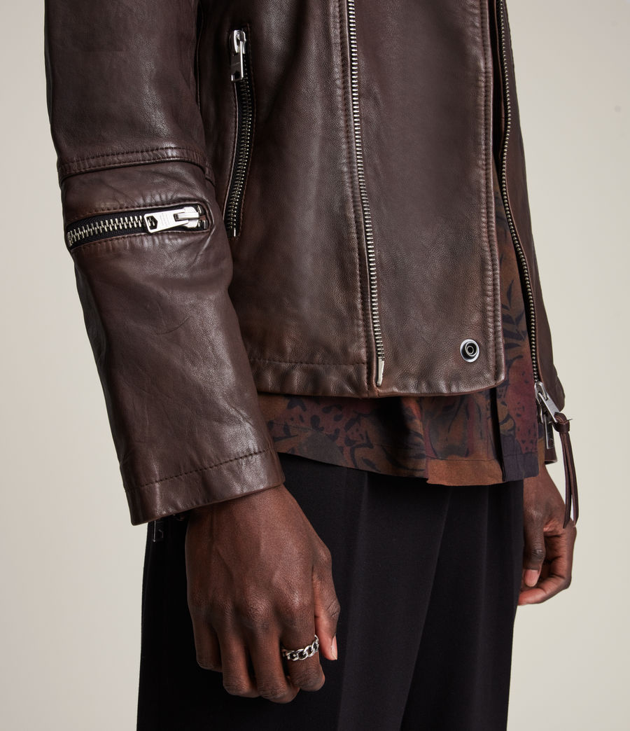 Men's Heron Leather Biker Jacket (charred_red) - Image 4