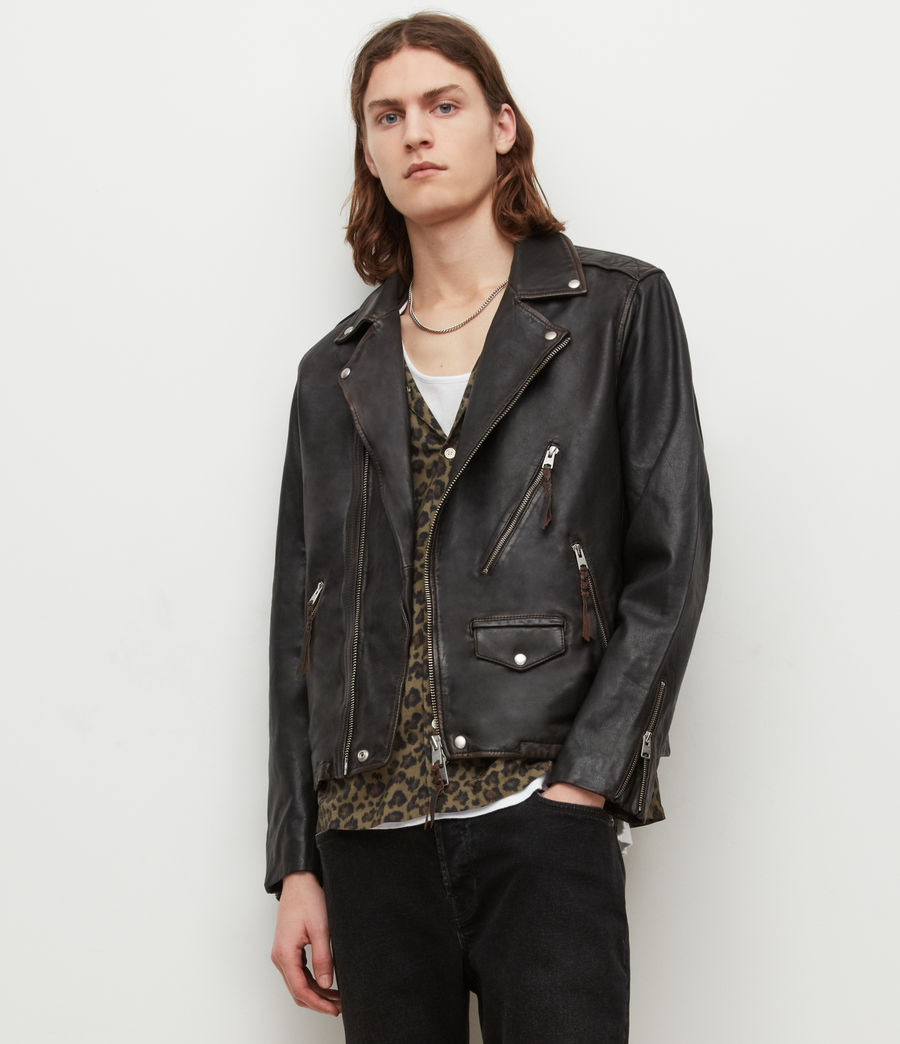 Mens Tobio Leather Biker Jacket (black) - Image 1