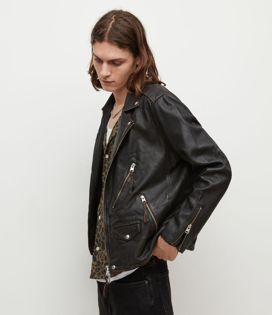 Men's Tobio Leather Biker Jacket (black) - Image 4