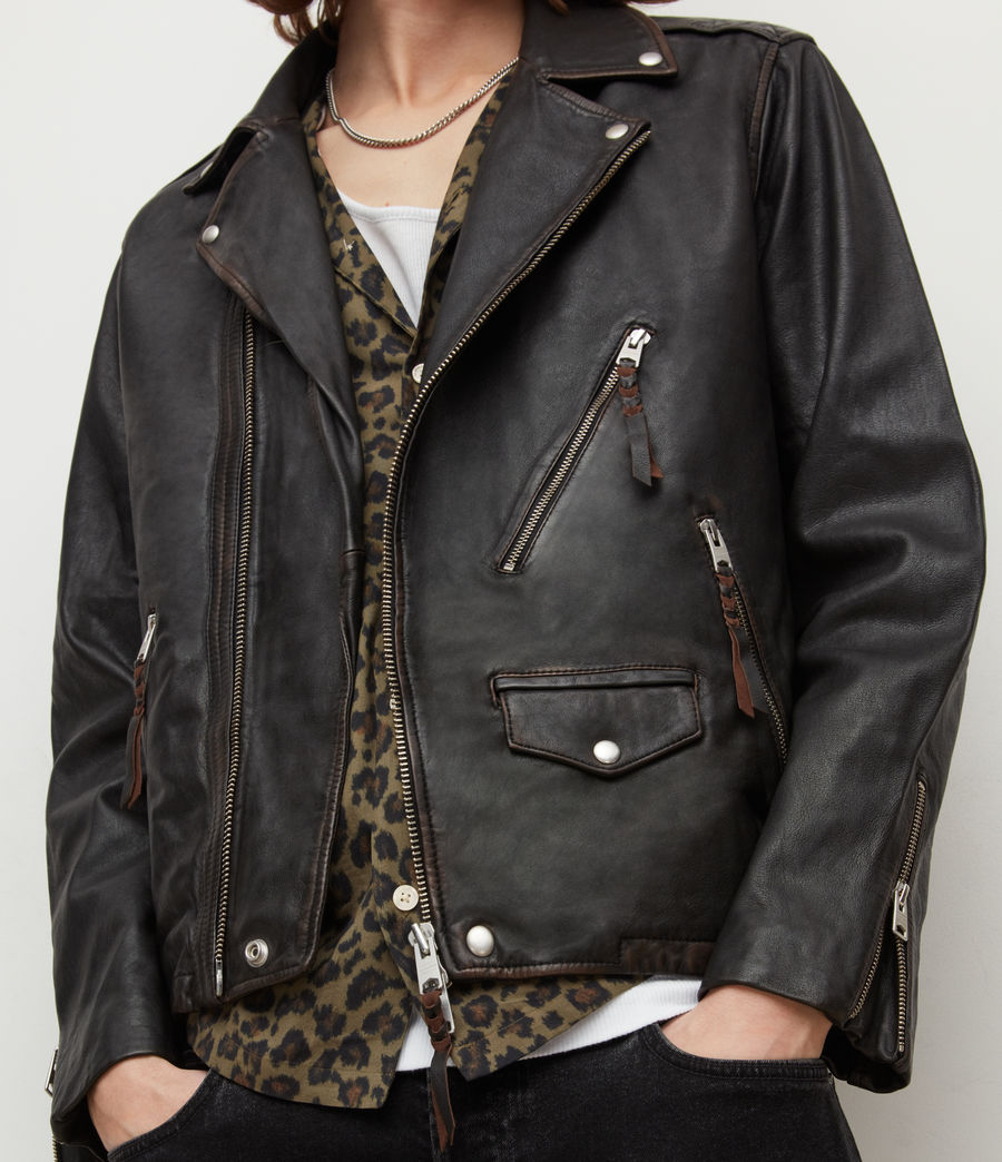 Mens Tobio Leather Biker Jacket (black) - Image 5