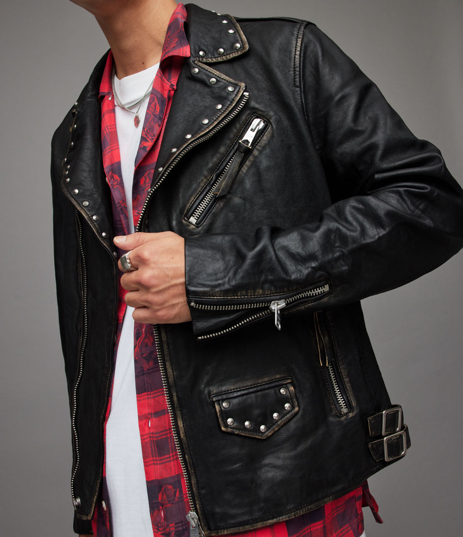Men's Luke Leather Biker Jacket (black) - Image 6