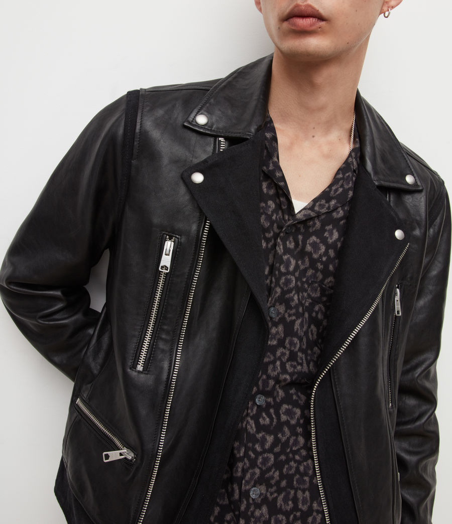 Mens Satori Leather Biker Jacket (black) - Image 2