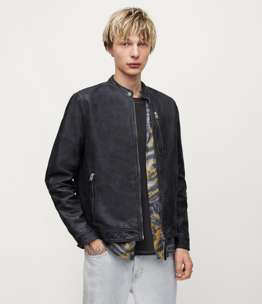 Mens Woods Leather Jacket (dark_navy) - Image 1