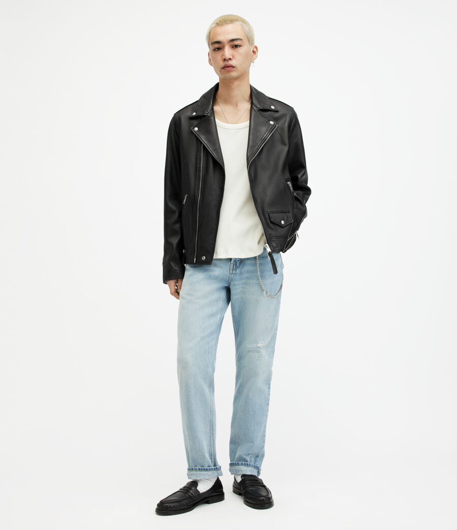 Mens Milo Asymmetric Zip Leather Biker Jacket (black) - Image 5