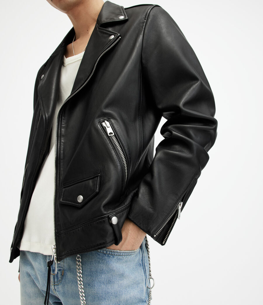 Mens Milo Asymmetric Zip Leather Biker Jacket (black) - Image 6