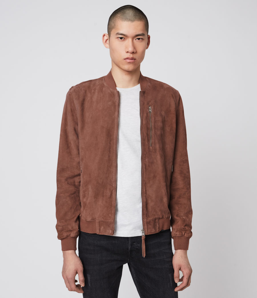 ALLSAINTS EU: Mens Kemble Suede Bomber Jacket (oxblood_red)