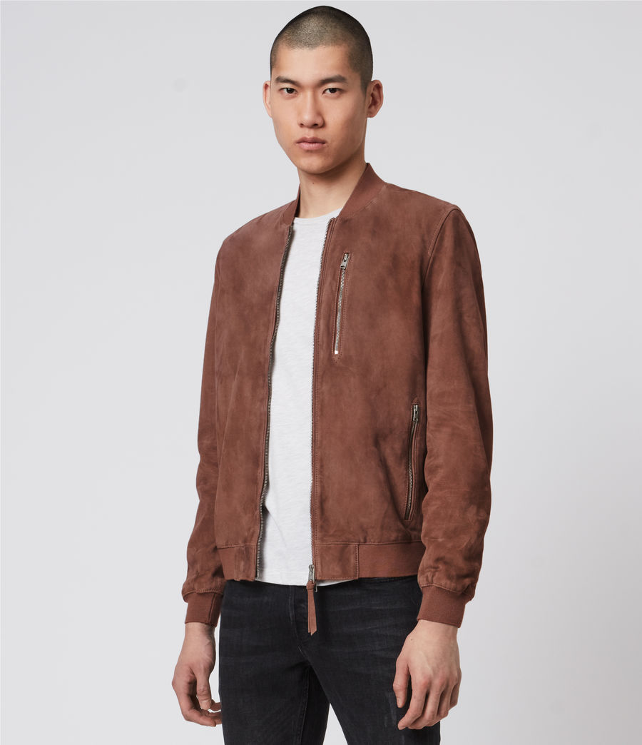 ALLSAINTS EU: Mens Kemble Suede Bomber Jacket (oxblood_red)