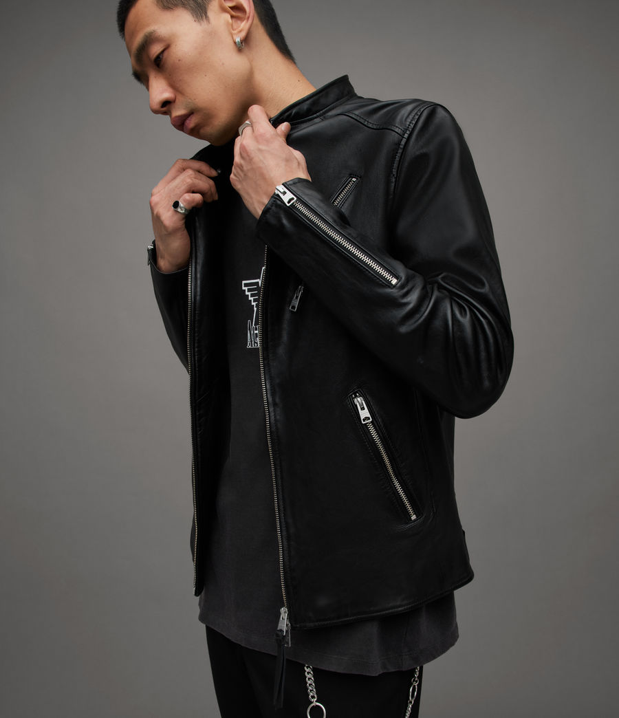 Mens Harwood Leather Biker Jacket (black) - Image 8