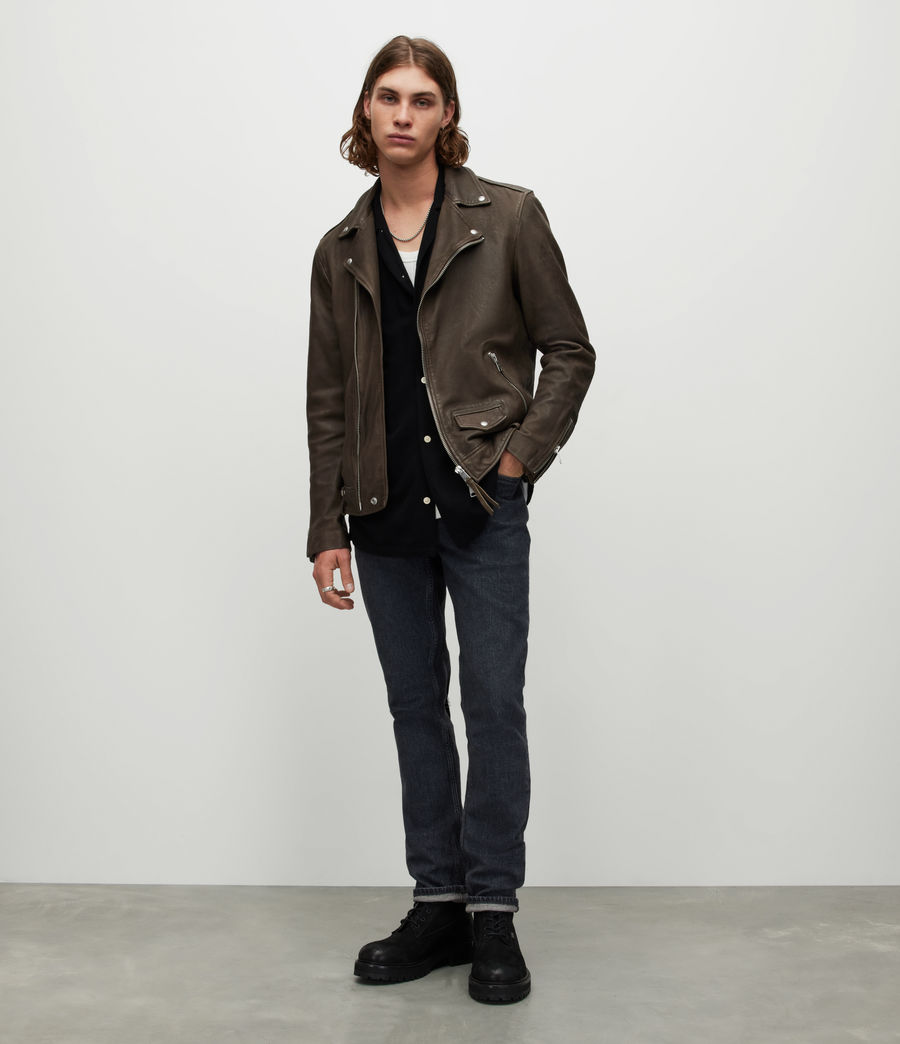 Men's Milo Leather Biker Jacket (aged_khaki_green) - Image 3