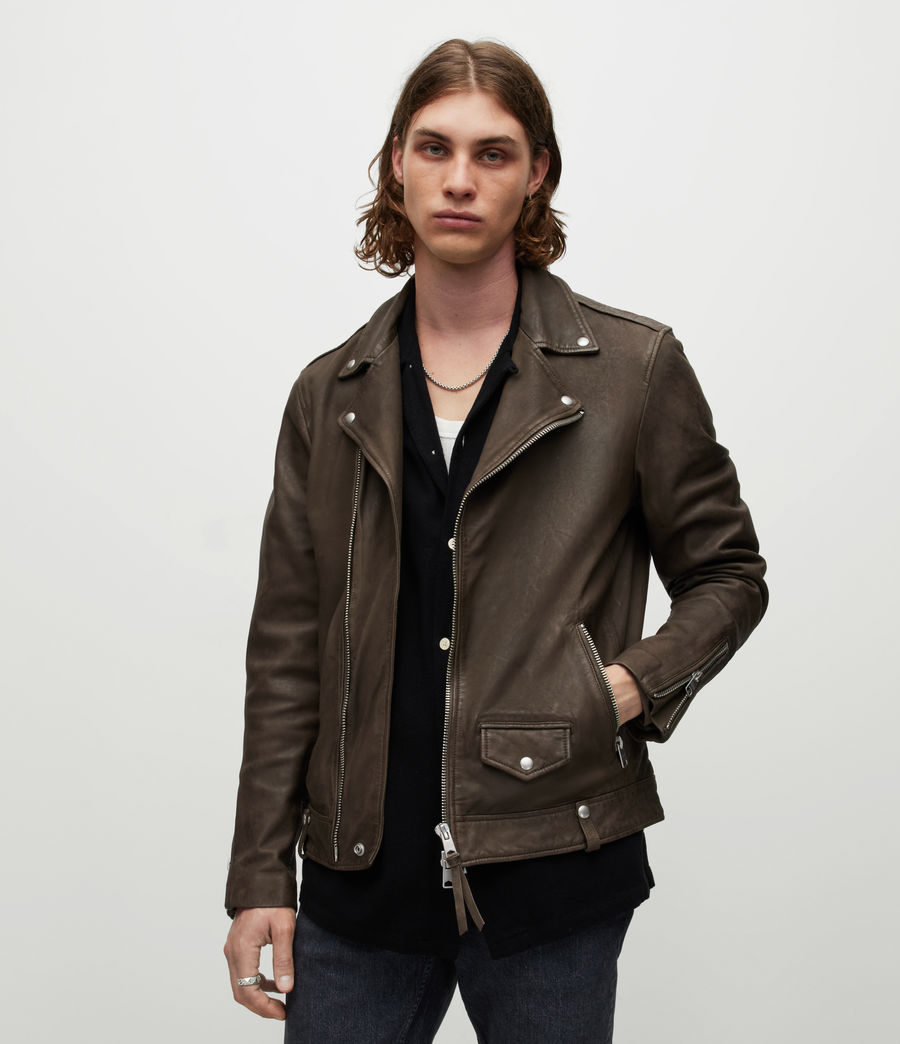 Mens Milo Leather Biker Jacket (aged_khaki_green) - Image 5
